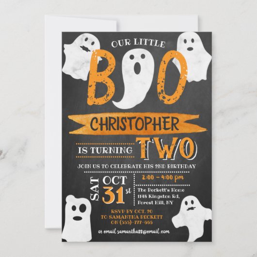 Kleiner Boo! Halloween 2. Geburtstag Einladung (Vorderseite)