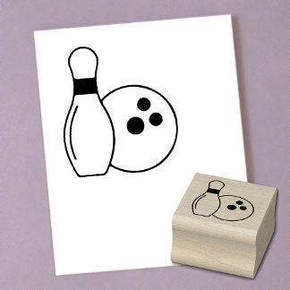 Kleiner Bowling Button & Ball Mini Holzkunst Brief Gummistempel