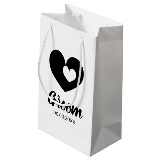 Kleiner Bräutigam Hochzeitsgeschenk Tasche mit Dop Kleine Geschenktüte (Rückseite Schrägansicht)