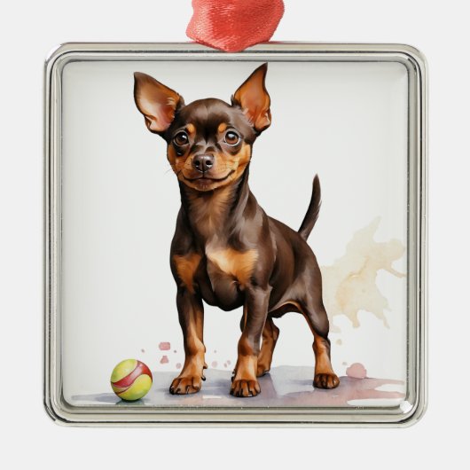 KLEINER BROWN MINIATURPINSCHER HUND ORNAMENT AUS METALL (Vorne)