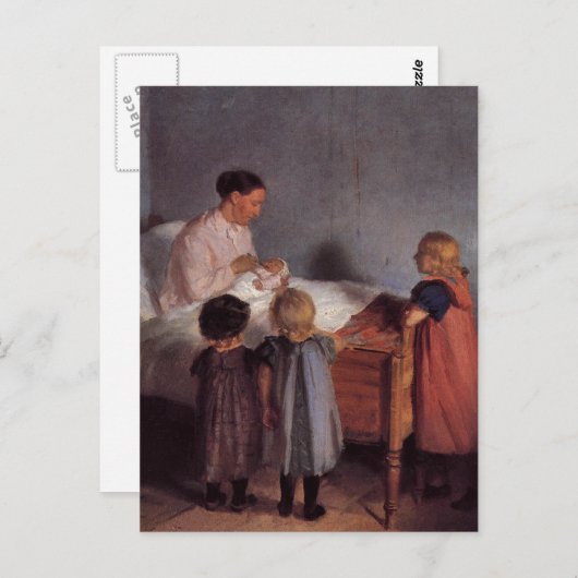 Kleiner Bruder schöne Kunstmalerei Mutter Kind Postkarte (Vorne/Hinten)