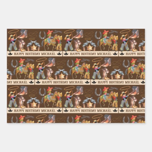 Kleiner Buckaroo Cowboy mit Kindername 3 Geschenkpapier Set (Vorderseite 2)
