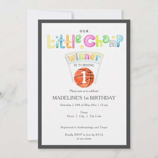 Kleiner Champ Basketball Gewinner jedes Alters Geb Einladung (Vorderseite)