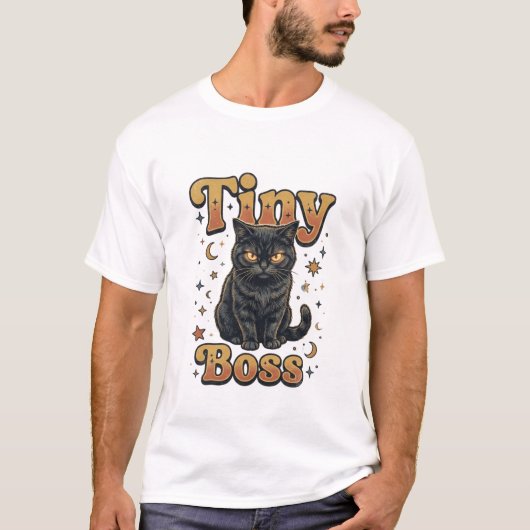 Kleiner Chef Schwarze Katze Design T-Shirt (Vorderseite)
