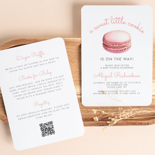 Kleiner Cookie Macaron QR Code Rosa Babyparty Einladung