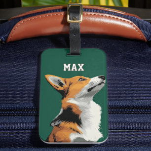 Kleiner Corgi auf grünem Hintergrund Gepäckanhänger