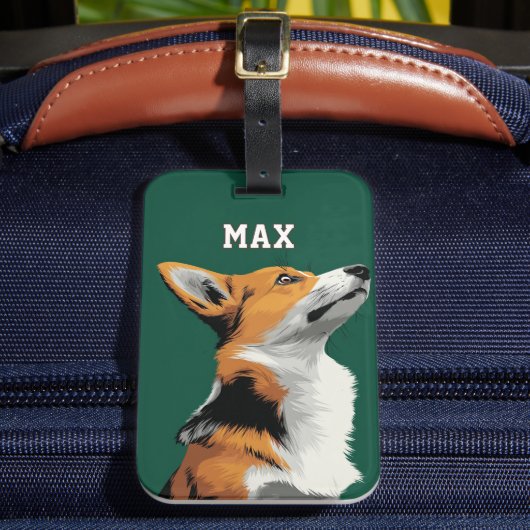 Kleiner Corgi auf grünem Hintergrund Gepäckanhänger (Vorderseite Insitu 2)