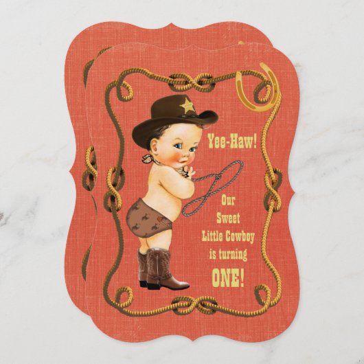 Kleiner Cowboy 1. Geburtstag Party Einladung (Vorne/Hinten)
