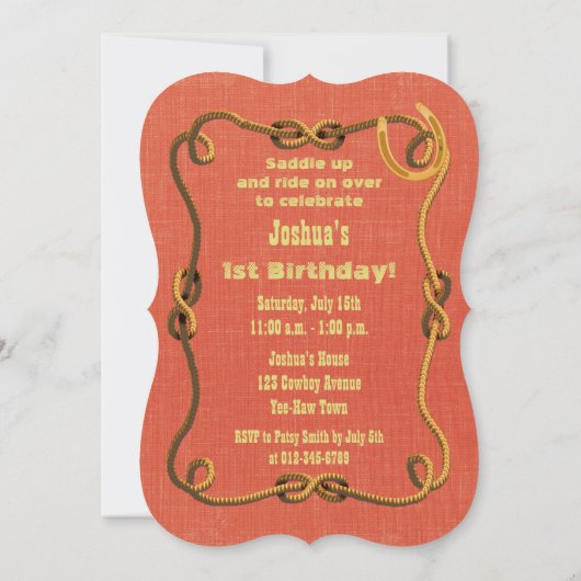 Kleiner Cowboy 1. Geburtstag Party Einladung (Rückseite)