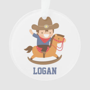 Kleiner Cowboy auf Schaukelpferd personalisiert Ornament