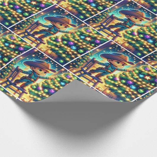 Kleiner Cowboy auf Stuhl Dekorieren Weihnachtsbaum Geschenkpapier (Ecke)