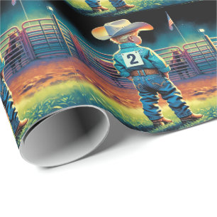 Kleiner Cowboy bei Rodeo Fence American Flag Pferd Geschenkpapier