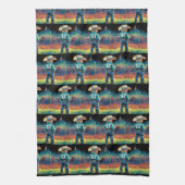 Kleiner Cowboy bei Rodeo Fence American Flag Pferd Geschirrtuch (Vertikal)