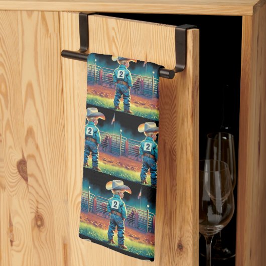 Kleiner Cowboy bei Rodeo Fence American Flag Pferd Geschirrtuch (Drittel gefaltet)