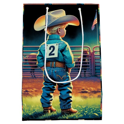 Kleiner Cowboy bei Rodeo Fence American Flag Pferd Mittlere Geschenktüte (Rückseite)
