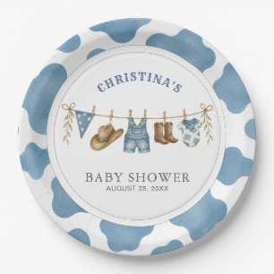 Kleiner Cowboy Blau Kuh Druck Baby Shower Pappteller
