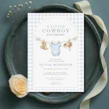 Kleiner Cowboy Blue Gingham Junge Baby Shower