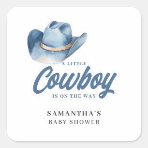 Kleiner Cowboy Blue Western Jungen Baby Shower Quadratischer Aufkleber