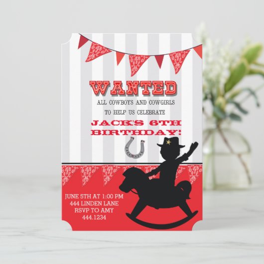 Kleiner Cowboy Buckaroo zum Geburtstag Einladung (Stehend Vorderseite)