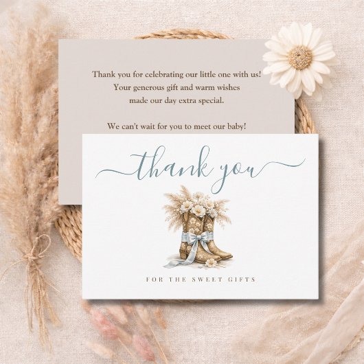 Kleiner Cowboy Eleganter blauer Bogen Baby Shower Dankeskarte