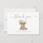 Kleiner Cowboy Eleganter blauer Bogen Baby Shower Dankeskarte (Vorderseite)