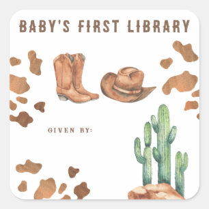 Kleiner Cowboy - Erste Bibliothek  Quadratischer Aufkleber