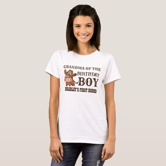 Kleiner Cowboy erster Rodeo personalisierter Name T-Shirt (Vorne ganz)