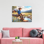 Kleiner Cowboy im Zaun Leinwanddruck (Insitu (Wohnzimmer))