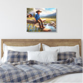 Kleiner Cowboy im Zaun Leinwanddruck (Insitu (Schlafzimmer))