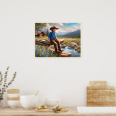Kleiner Cowboy im Zaun Poster (Küche)