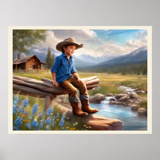Kleiner Cowboy im Zaun Poster (Vorne)