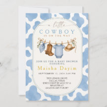 Kleiner Cowboy Junge Blau Kuh Druck Baby Shower 
