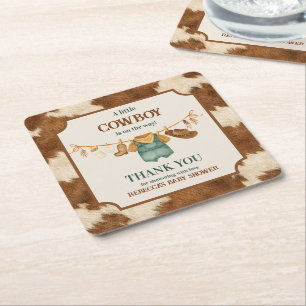 Kleiner Cowboy Kuh Western Wäscheleine Babyparty Rechteckiger Pappuntersetzer
