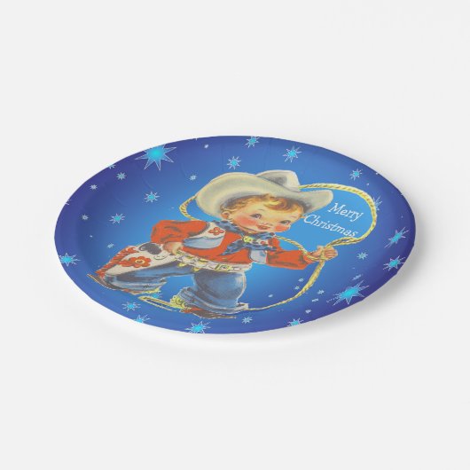 Kleiner Cowboy mit Hoffnung Frohe Weihnachten Pappteller (Schrägansicht)