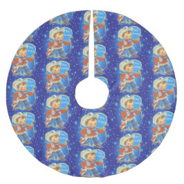 Kleiner Cowboy mit Hoffnung Frohe Weihnachten Polyester Weihnachtsbaumdecke