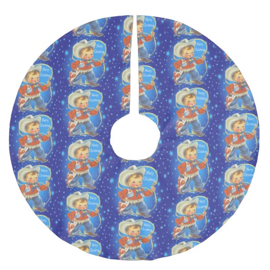 Kleiner Cowboy mit Hoffnung Frohe Weihnachten Polyester Weihnachtsbaumdecke (Vorderseite)