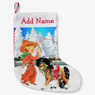 Kleiner Cowboy mit Pferdewinterszene Weihnachtsstrumpf