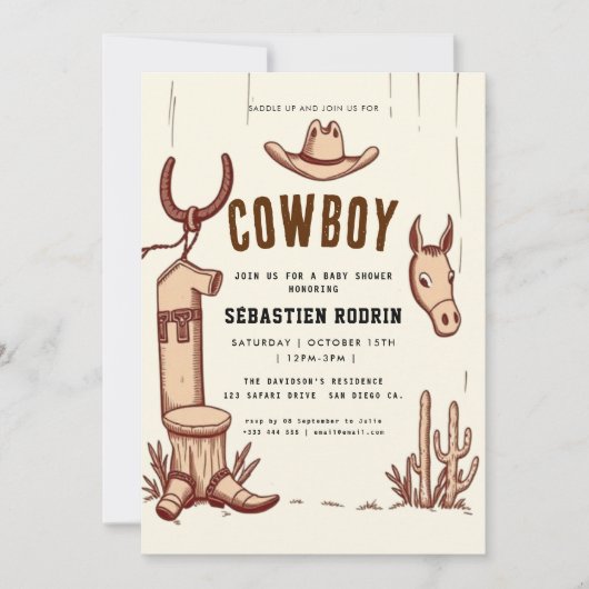 Kleiner Cowboy Moderne Babydusche Einladung (Vorderseite)
