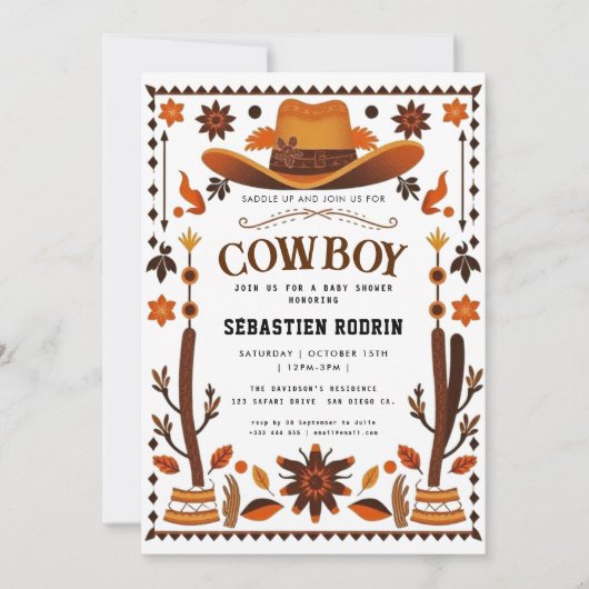 Kleiner Cowboy Moderne Babydusche Einladung (Vorderseite)