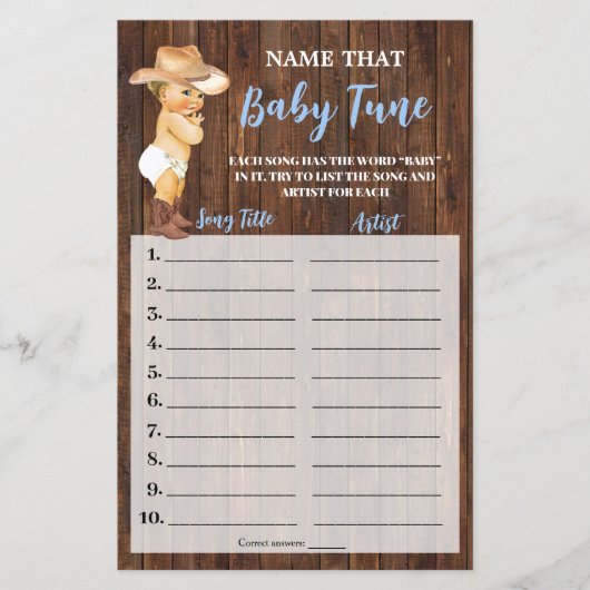 Kleiner Cowboy Name dieser Baby Tune Duschkarte Flyer (Vorne)
