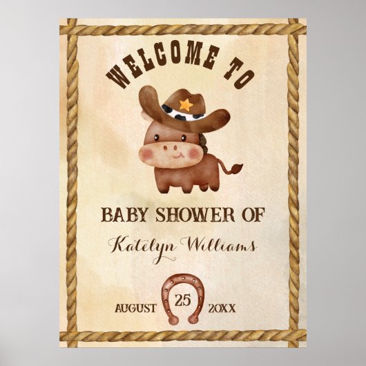 Kleiner Cowboy-niedliches Kinderpferd in einer Hut Poster (Vorne)