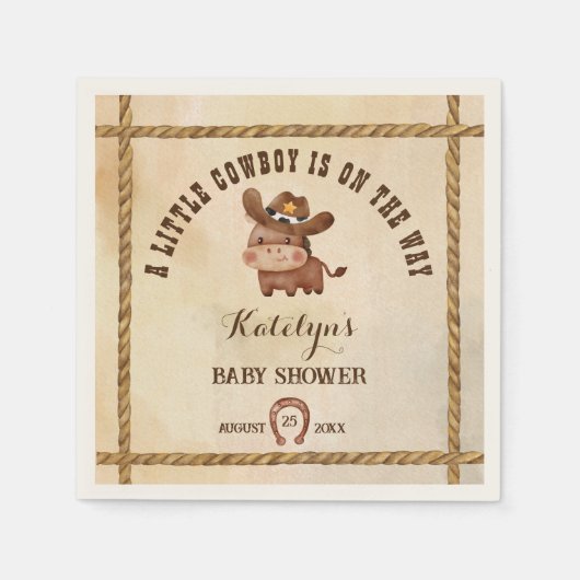 Kleiner Cowboy-niedliches Kinderpferd in einer Hut Serviette (Vorderseite)