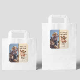 Kleiner Cowboy niedliches Pferd Foto Geburtstag Quadratischer Aufkleber