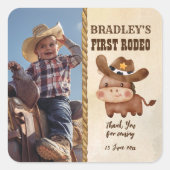 Kleiner Cowboy niedliches Pferd Foto Geburtstag Quadratischer Aufkleber (Vorderseite)