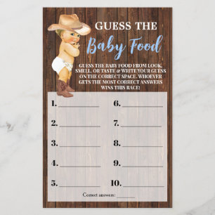 Kleiner Cowboy Raten Sie die Baby Food Dusche Spie Flyer