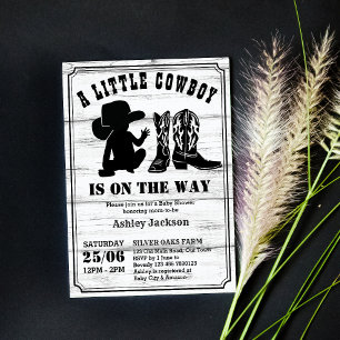 Kleiner Cowboy rustikale schwarz-weiße Babyparty Einladung