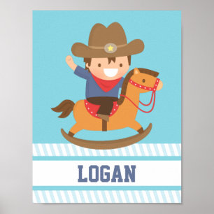 Kleiner Cowboy Schaukelpferd Jungenzimmer Dekorati Poster