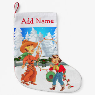 Kleiner Cowboy und Cowgirl mit Seillichter Winter Kleiner Weihnachtsstrumpf