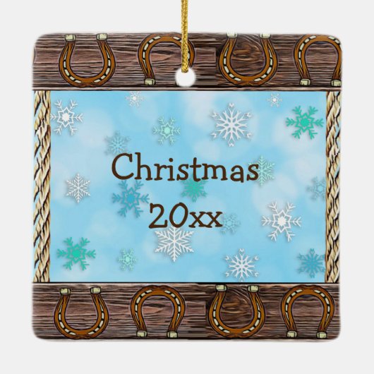 Kleiner Cowboy und Teddy Bären Weihnachten Keramikornament (Rückseite)