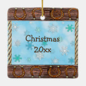 Kleiner Cowboy und Teddy Bären Weihnachten Keramikornament (Rückseite)